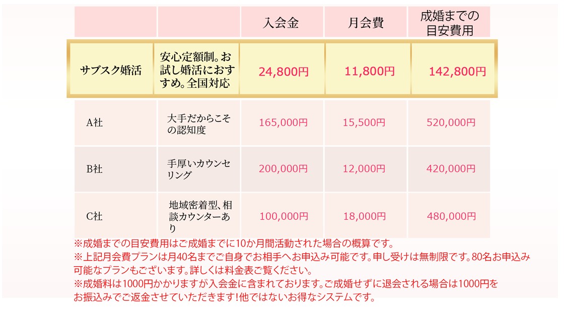 サブスク婚活の価格参考